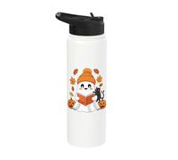 Kawaii Ghost Reading with Black Cat Halloween Stainless Steel Insulated Water Bottle