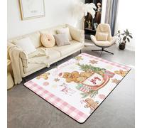 Kawaii Gingerbread Man Area Rug 5x6'6''x0.39'' for Bedside,Watercolor Christmas Trees Home Mat for Playroom Office,Cartoon Candy Deer Indoor Floor Area Rugs Washable Rug