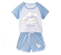 Kawaii Girls Printed Short Sleeve, Summer Cute Puppy Pajamas Short Sleeve T-Shirt + Shorts for 2-13 Years Old Kids,Blue,100cm