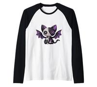 Kawaii Goth Cat, Patchwork Cute Kitty Emo Gothic Cat Raglan Baseball Tee