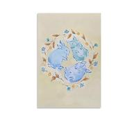 Kawaii Gouache Bunny Painting Cute Vintage Style Poster Set - Wall Decor, Aesthetic Canvas Painting for A Cozy Homer 08x12inch(20x30cm)