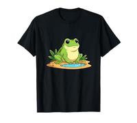 Kawaii Green Frog Sitting by Small Pond Cute T-Shirt