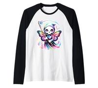 Kawaii Grim Reaper with Rainbow Wings Raglan Baseball Tee