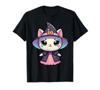 Kawaii Halloween Cat Witch Pumpkin Hat Cute Pastel Magic Art T-Shirt
