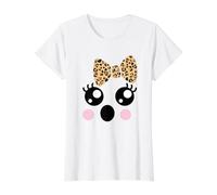 Kawaii Halloween Ghost Face Eyelashes Leopard Coquette Bow Value Graphic T-Shirt, Women, White, XS