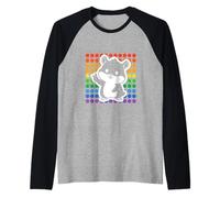 Kawaii Hamster Peace Sign Rainbow Dots Cute Animal Raglan Baseball Tee