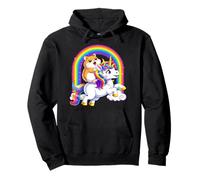 Kawaii Hamster Riding Unicorn Lover Rainbow Funny Fantasy Pullover Hoodie