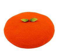 Kawaii Handmade Cartoon Beret Hat Green Leaves Fruit Cosplay Vintage Lolita Mori Girl Wool Cap Gift, Orange, One Size