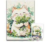 Kawaii Happy Catnip Cat 1000 Piece Jigsaw Puzzles for Adults Teenagers Creative Problem Solving Game Heartfelt Memorable Gift Idea Size 38x26cm