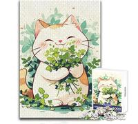 Kawaii Happy Catnip Cat Adult Jigsaw Puzzles1000 Pieces Brain Challenge Learning Game Thoughtful Surprise for Celebrations Size 38x52cm