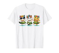 Kawaii Hawaiian Hula Dance Cats Cute Tropical Aloha Cat Kids Value Graphic T-Shirt, Men, White, XL