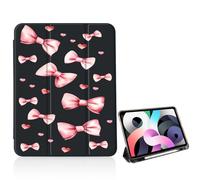 Kawaii Heart Bow Ribbon for iPad 9th/8th/7th Gen Case 10.2 Inch (2021/2020/2019),[Pencil Holder+Auto Sleep/Wake],Slim Soft Leather TPU Back Smart Cover,Black