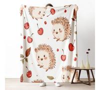 Kawaii Hedgehog Blanket for Bed Couch, Fruit Cartoon Animal Microfiber Blanket Queen 78x86 Inch, Cute Hedgehog Fleece Throw Blankets Soft Lightweight Warm Cozy for Fall Picnic Camping Travel