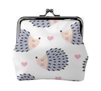 Kawaii Hedgehog Heart, PU Leather Coin Purse, Small Wallets, Change Pouch with Kiss Lock Clasp Buckle, Change Purse