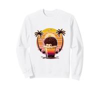 Kawaii Hedgehog Tropical Drink Retro Sunset Beach Design Sweatshirt