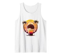 Kawaii Hedgehog Tropical Drink Retro Sunset Beach Design Tank Top