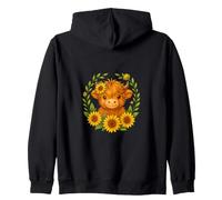 Kawaii Highland Cow Sunflower Scottish Cattle Zip Hoodie