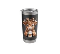 Kawaii Highland Cow with Latte Coffee Lover Stainless Steel Insulated Tumbler
