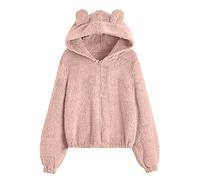 Kawaii Hoodie Oversize - Cat Hoodie with Ears Hooded Pullover Women's with Zip Long Sleeve Pullover Fuzzy Fluffy Bear Sweatshirt with Hood Cute Hoodie Tops for Teenage Girls Jacket Coats, pink, XL