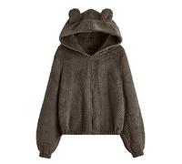 Kawaii Hoodie Oversize Cat Hoodie with Ears Hoodie Women's with Zip Long Sleeve Pullover Fuzzy Fluffy Bear Sweatshirt with Hood Cute Hoodie Tops for Teenagers Girls Jacket Coats, brown, XXL