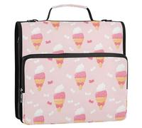 Kawaii Ice Cream Zipper Binder D-Rings File Folder, Expanding Organizer with Shoulder Strap & Handle, 3 Ring Binders for Portfolio & Case
