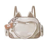 Kawaii Ita Bag Cat Pin Backpack Shoulder Crossbody Bag for Miku Anime Heart Clear Layer with Insert, Khaki