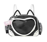 Kawaii Ita Bag Cat Pin Backpack Shoulder Crossbody Bag for Miku Anime Heart Clear Layer with Insert, Black