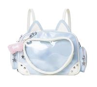 Kawaii Ita Bag Cat Pin Backpack Shoulder Crossbody Bag for Miku Anime Heart Clear Layer with Insert, Blue
