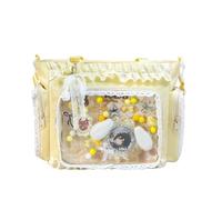 Kawaii Ita Bag, Shoulder Bag with Transparent Window, Ruffles & Lace, Crossbody Bag with Multiple Compartments for Anime Cosplay, Y2K Style (Yellow)