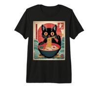Kawaii Japanese Anime Cat Ramen Cat Eating Noodles Premium T-Shirt
