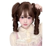 Kawaii Japanese Lolita Wigs Roman Curly Wig Short Wavy Wigs Double Ponytails Synthetic Fiber Hair (Brown)