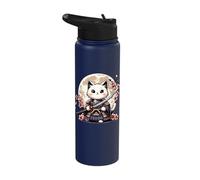 Kawaii Japanese Style, Cute Samurai Cat, Warrior, Cute Cat Stainless Steel Insulated Water Bottle