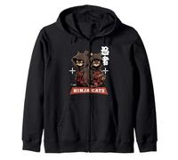 Kawaii Japanese Writing Samurai Ninja Cats Samurai Zip Hoodie
