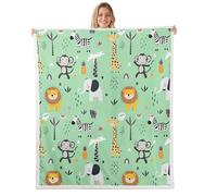 Kawaii Jungle Animals 40x50 Throw Blanket for Girls Kids Cute Wild Animal Fleece Blanket for Boys, Cartoon Monkey Lion Giraffe Pattern Fuzzy Blanket, Zebra Elephant Print Plush Blanket