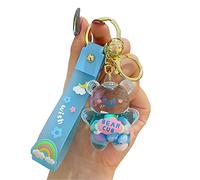 Kawaii Keychain Bear Liquid Floating Quicksand Creative Interesting Floating Bear Lucky Bottle Keychain Keyrings(Blue)