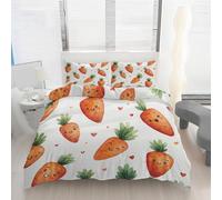 Kawaii Kids Cartoon Duvet Cover Super King, Cute Fruit Carrot Heart Bedding Set With Pillowcases Microfibre Bed Set With Zipper Closure & Corner Ties, Comforter Cover For All Seasons 260x220 Wg95