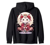 Kawaii Kimono Cat Japanese Sakura Blossom Cute Kimino Cat Zip Hoodie