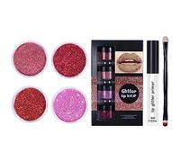 Kawaii Kisses Glitter Lip Kit - 4 Colors Glitter Lip Kit Gloss,Shiny Diamond and Metallic Lip Glitter Makeup Lipstick Lip Gloss Glitter Lipstick,Glitter Lips Makeup with Lip Primer and Brush (Type A)