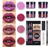 Kawaii Kisses Lip Glitter Kit - 4 Colors Shiny Diamond and Metallic Makeup, Waterproof Smudge Proof With Primer and Brush (Red)