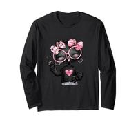 Kawaii Kitten Girl Peace Sign Pink Glasses Pop Graphic Sharp Long Sleeve T-Shirt