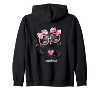 Kawaii Kitten Girl Peace Sign Pink Glasses Pop Graphic Sharp Zip Hoodie