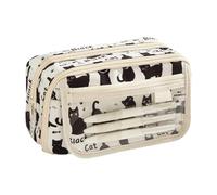 Kawaii Kitty Pencil Case, Large Pencil Case Canvas Black Cat Print