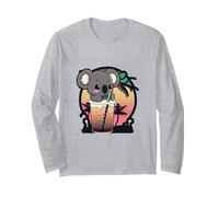 Kawaii Koala Boba Tea Tropical Sunset Palm Trees Design Long Sleeve T-Shirt