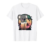 Kawaii Koala Boba Tea Tropical Sunset Palm Trees Design T-Shirt