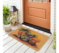 Kawaii Koala Front Black Door Mat Outside Inside Entrance 29 * 17, Funny Beach Palm Tree Outdoor Indoor Washable Doormat, Small Animal Kids Shoes Off Doormat for Patio Interior Garage