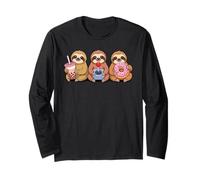 Kawaii Lazy Sloth Milk Tea Video Game Gamer Donut Sloths Long Sleeve T-Shirt