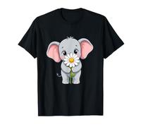 Kawaii Little Elephant Holding Daisy Flower T-Shirt