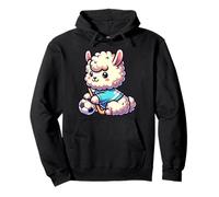 Kawaii Llama Alpaca Playing Hockey With Soccer Ball Pullover Hoodie