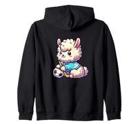 Kawaii Llama Alpaca Playing Hockey With Soccer Ball Zip Hoodie