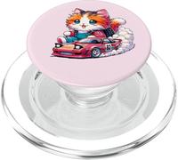 Kawaii Longhair Cat Racing Gear Driving Drifting Cute Kitten PopSockets PopGrip for MagSafe